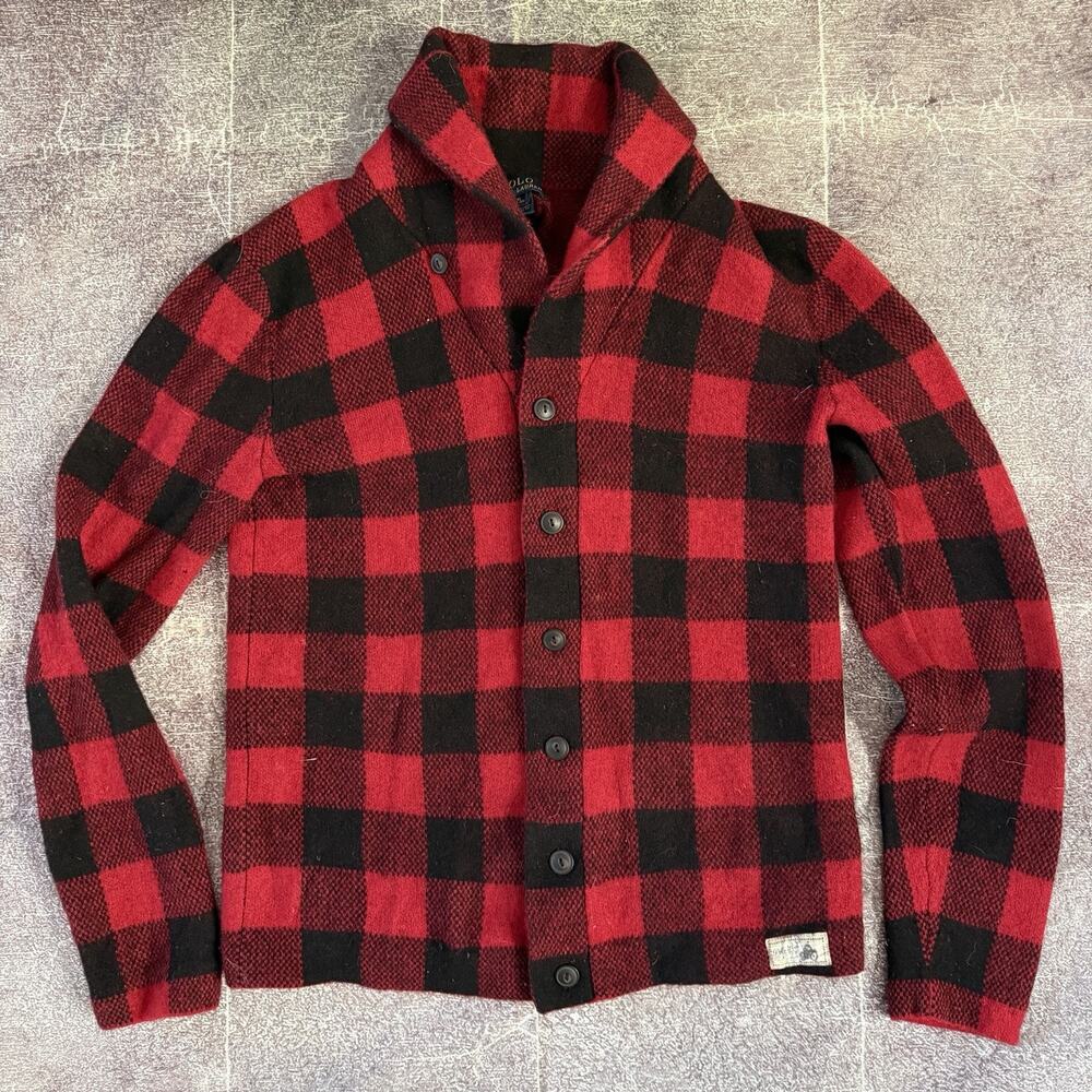 Women's Polo Ralph Lauren Buffalo Plaid Wool Blend Red Flannel Shirt Jacket Sz L